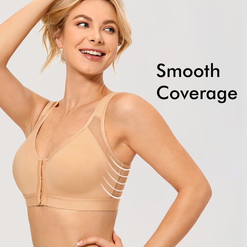 DELIMIRA Women's Front Closure Posture Wireless Back Support Full Coverage Bra Polyamide Polyester Elastane Taupe Tan 40DD - Image 3